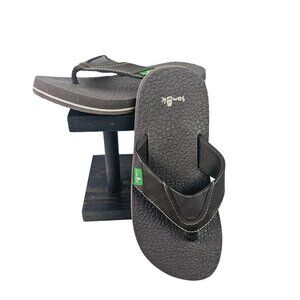 Sanuk Root Beer Cozy Boys Black Thick Sole Flip Flops Sandals Soft Sz Y2-3